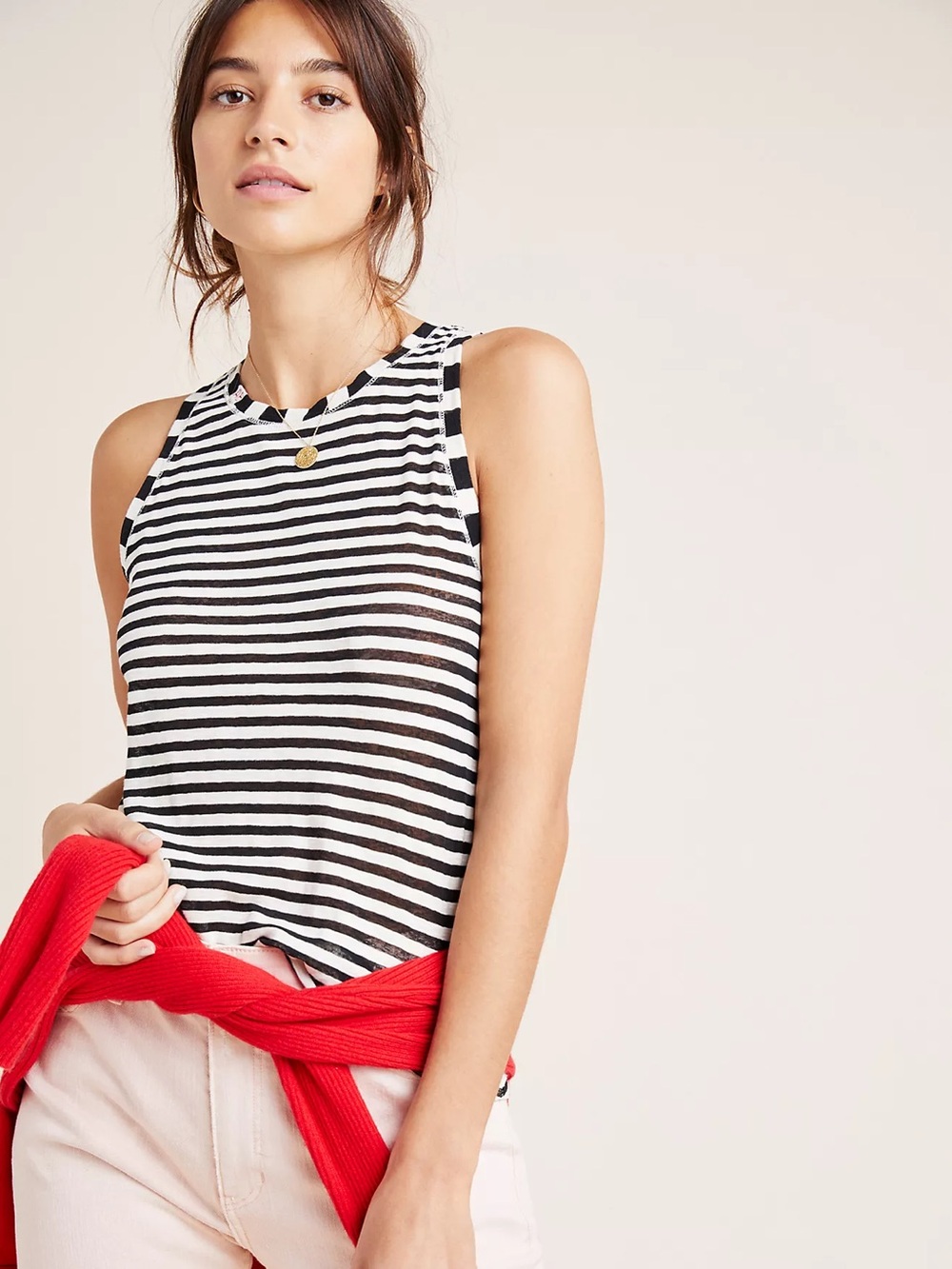 Scotch & Soda Anthropology Selphie Striped Black and White Tank Top Size Large